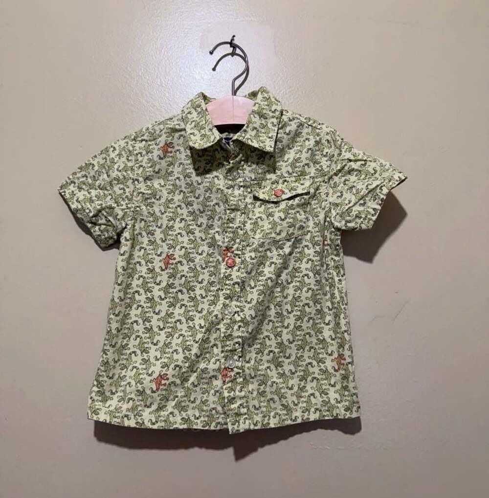 Cherokee Kids 2T Green Lizard Print Short Sleeve Button-Down Shirt